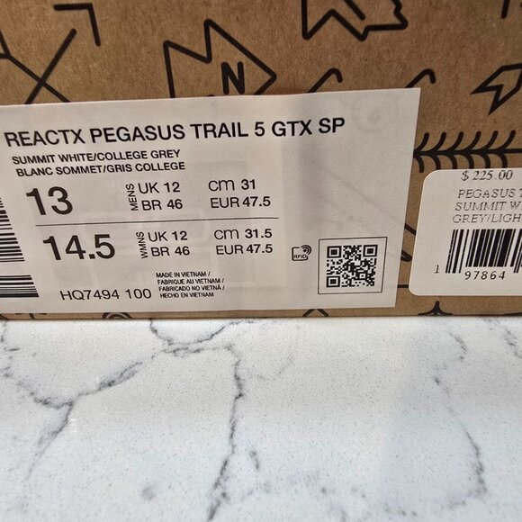 Nike x REACTX Pegasus Trail 5 GTX Gore-Tex SUMMIT WHITE/COLLEGE GREY MEN 13 NEW - Picture 10 of 14
